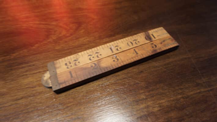 Old Foot Ruler Small Wooden and brass King's Foot folding ruler - Antiques